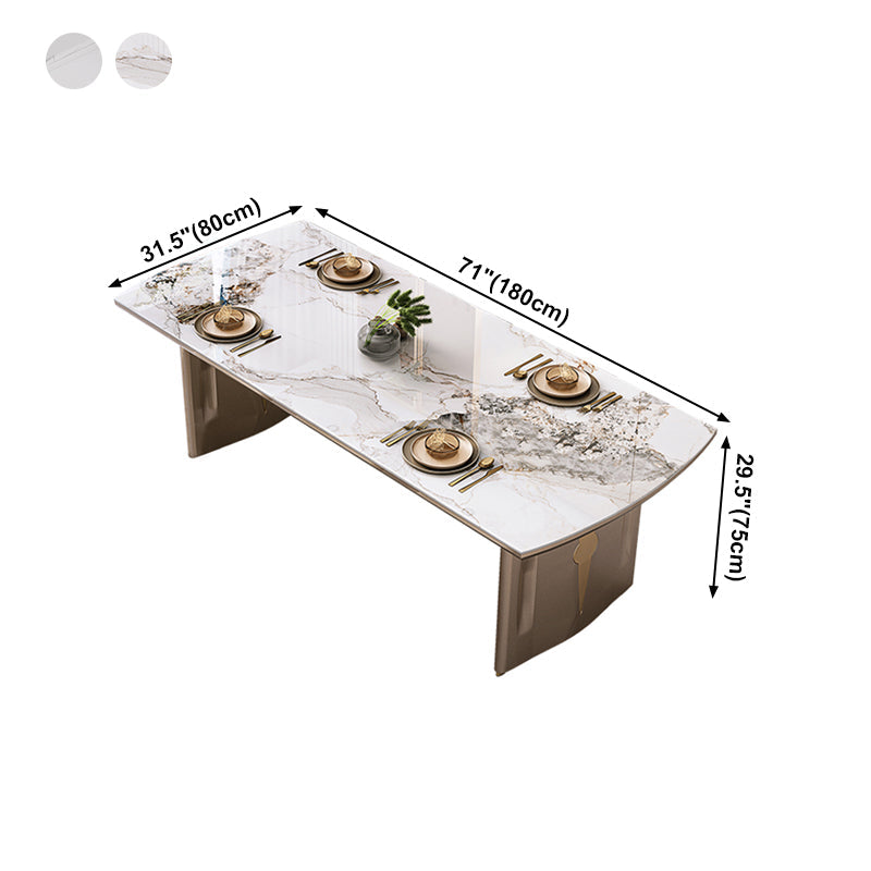 Sintered Stone Top Luxury Dining Table Rectangle Table with Gold Double Pedestal Clearhalo ' dining_table' 'Dining Tables & Seating' 'Dining Tables' 'furn' 'furn_dining_table' 'Furniture' 'furniture_dining_table' 'Kitchen & Dining Furniture' 'kitchen&dining_furn' 'kitchen' 'kitchen_dining_table' 4060753