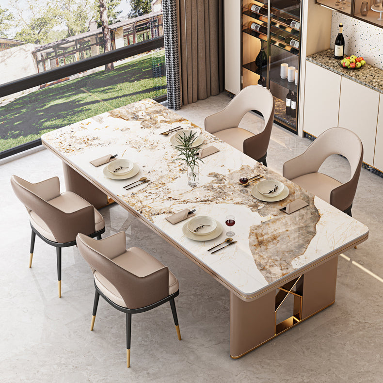 Luxury Sintered Stone Top Dining Table in White Rectangle Table with Double Pedestal Clearhalo ' dining_table' 'Dining Tables & Seating' 'Dining Tables' 'furn' 'furn_dining_table' 'Furniture' 'furniture_dining_table' 'Kitchen & Dining Furniture' 'kitchen&dining_furn' 'kitchen' 'kitchen_dining_table' 4060757