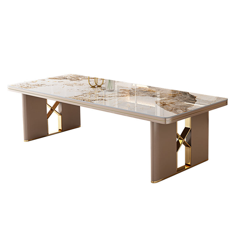 Luxury Sintered Stone Top Dining Table in White Rectangle Table with Double Pedestal Without Chairs Clearhalo ' dining_table' 'Dining Tables & Seating' 'Dining Tables' 'furn' 'furn_dining_table' 'Furniture' 'furniture_dining_table' 'Kitchen & Dining Furniture' 'kitchen&dining_furn' 'kitchen' 'kitchen_dining_table' 4060758