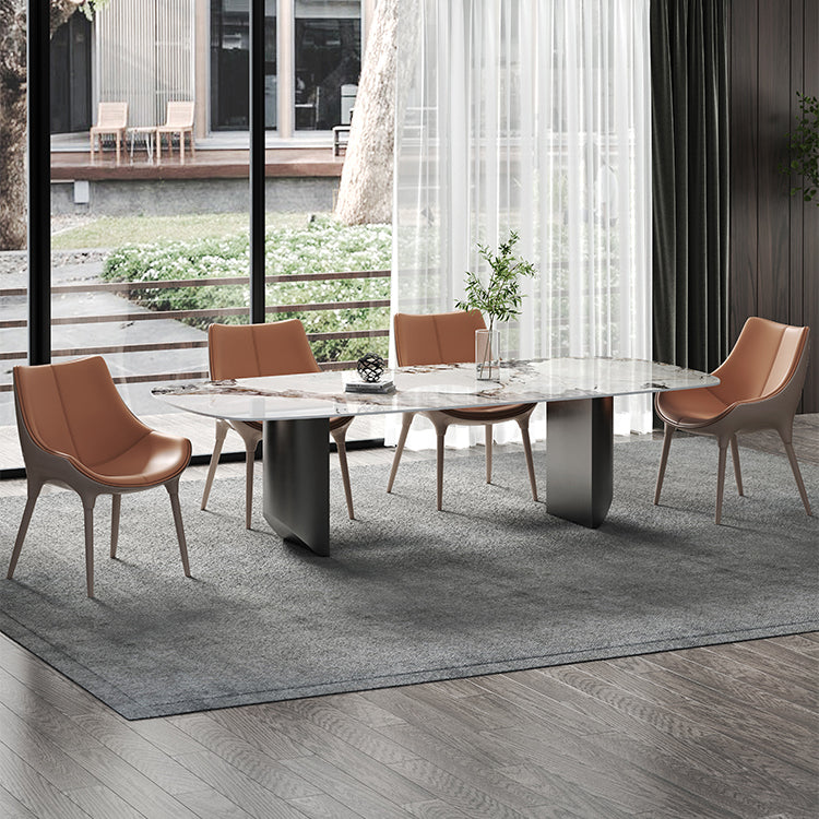 Luxury Sintered Stone Top Dining Table Rectangle Table with Double Pedestal Clearhalo ' dining_table' 'Dining Tables & Seating' 'Dining Tables' 'furn' 'furn_dining_table' 'Furniture' 'furniture_dining_table' 'Kitchen & Dining Furniture' 'kitchen&dining_furn' 'kitchen' 'kitchen_dining_table' 4060766