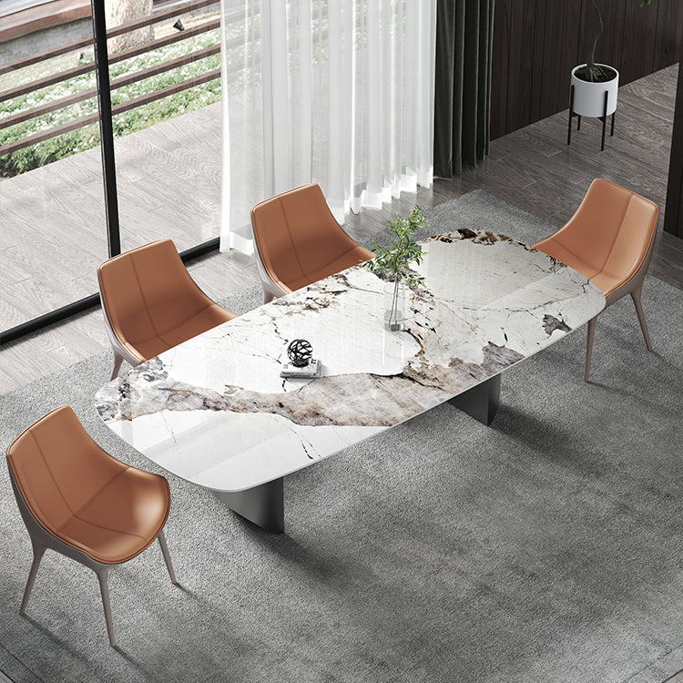 Luxury Sintered Stone Top Dining Table Rectangle Table with Double Pedestal Clearhalo ' dining_table' 'Dining Tables & Seating' 'Dining Tables' 'furn' 'furn_dining_table' 'Furniture' 'furniture_dining_table' 'Kitchen & Dining Furniture' 'kitchen&dining_furn' 'kitchen' 'kitchen_dining_table' 4060767