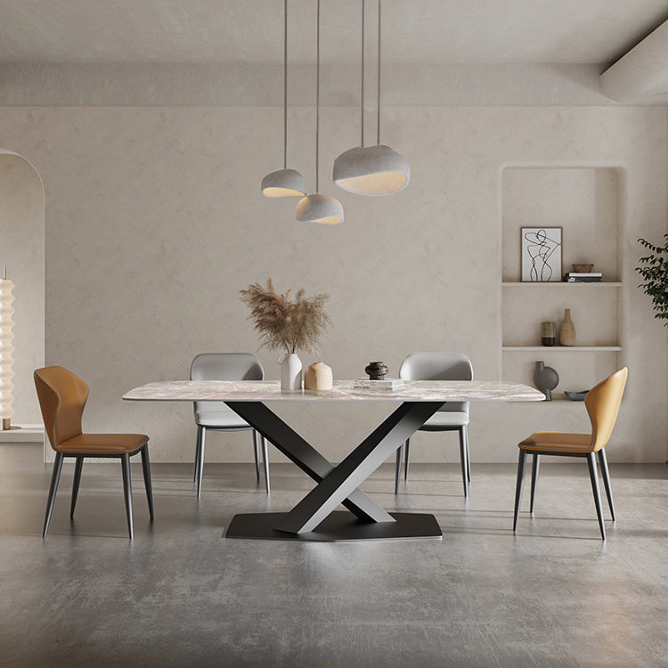 Rectangle Traditional Luxury Dining Table Sintered Stone Table with Black Pedestal Base Clearhalo ' dining_table' 'Dining Tables & Seating' 'Dining Tables' 'furn' 'furn_dining_table' 'Furniture' 'furniture_dining_table' 'Kitchen & Dining Furniture' 'kitchen&dining_furn' 'kitchen' 'kitchen_dining_table' 4060792