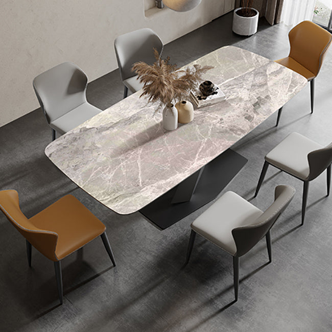 Rectangle Traditional Luxury Dining Table Sintered Stone Table with Black Pedestal Base Clearhalo ' dining_table' 'Dining Tables & Seating' 'Dining Tables' 'furn' 'furn_dining_table' 'Furniture' 'furniture_dining_table' 'Kitchen & Dining Furniture' 'kitchen&dining_furn' 'kitchen' 'kitchen_dining_table' 4060794