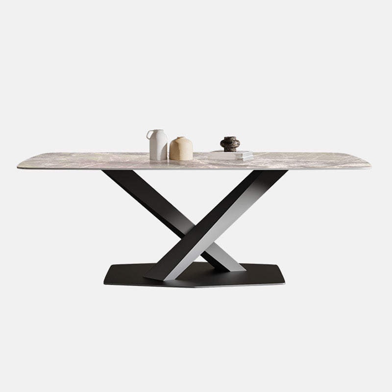 Rectangle Traditional Luxury Dining Table Sintered Stone Table with Black Pedestal Base Gray Without Chairs Clearhalo ' dining_table' 'Dining Tables & Seating' 'Dining Tables' 'furn' 'furn_dining_table' 'Furniture' 'furniture_dining_table' 'Kitchen & Dining Furniture' 'kitchen&dining_furn' 'kitchen' 'kitchen_dining_table' 4060796
