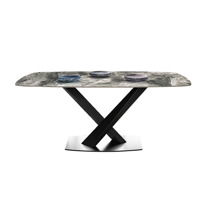 Rectangle Traditional Luxury Dining Table Sintered Stone Table with Black Pedestal Base Light Gray Without Chairs Clearhalo ' dining_table' 'Dining Tables & Seating' 'Dining Tables' 'furn' 'furn_dining_table' 'Furniture' 'furniture_dining_table' 'Kitchen & Dining Furniture' 'kitchen&dining_furn' 'kitchen' 'kitchen_dining_table' 4060799