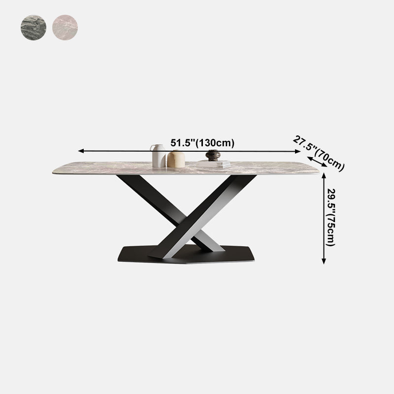 Rectangle Traditional Luxury Dining Table Sintered Stone Table with Black Pedestal Base Clearhalo ' dining_table' 'Dining Tables & Seating' 'Dining Tables' 'furn' 'furn_dining_table' 'Furniture' 'furniture_dining_table' 'Kitchen & Dining Furniture' 'kitchen&dining_furn' 'kitchen' 'kitchen_dining_table' 4060800