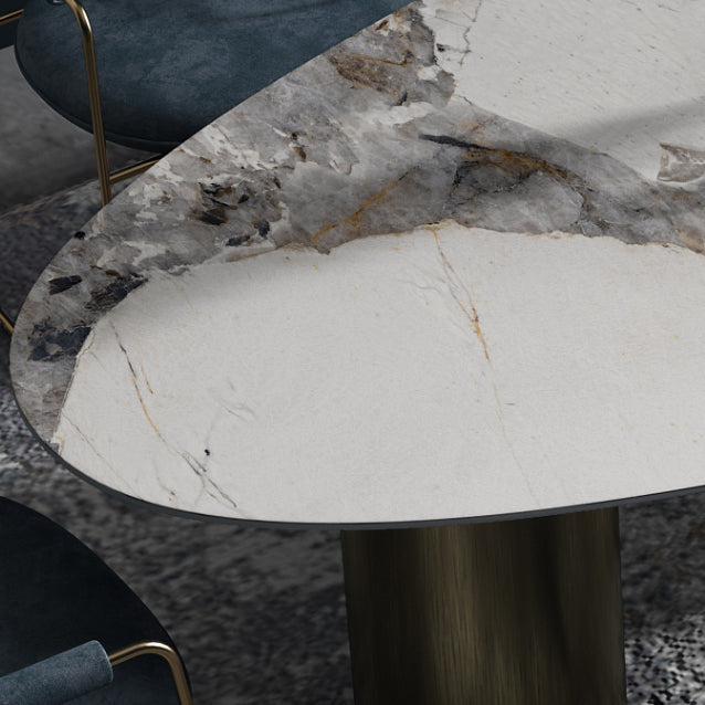 Oval Traditional Luxury Dining Table White Sintered Stone Table with 3 Gold Legs Clearhalo ' dining_table' 'Dining Tables & Seating' 'Dining Tables' 'furn' 'furn_dining_table' 'Furniture' 'furniture_dining_table' 'Kitchen & Dining Furniture' 'kitchen&dining_furn' 'kitchen' 'kitchen_dining_table' 4060880