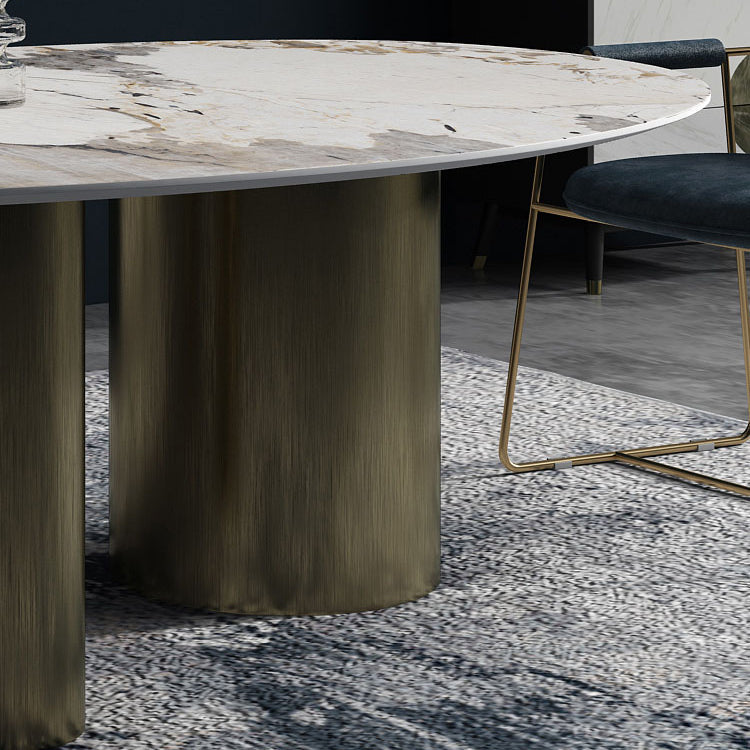 Oval Traditional Luxury Dining Table White Sintered Stone Table with 3 Gold Legs Clearhalo ' dining_table' 'Dining Tables & Seating' 'Dining Tables' 'furn' 'furn_dining_table' 'Furniture' 'furniture_dining_table' 'Kitchen & Dining Furniture' 'kitchen&dining_furn' 'kitchen' 'kitchen_dining_table' 4060881