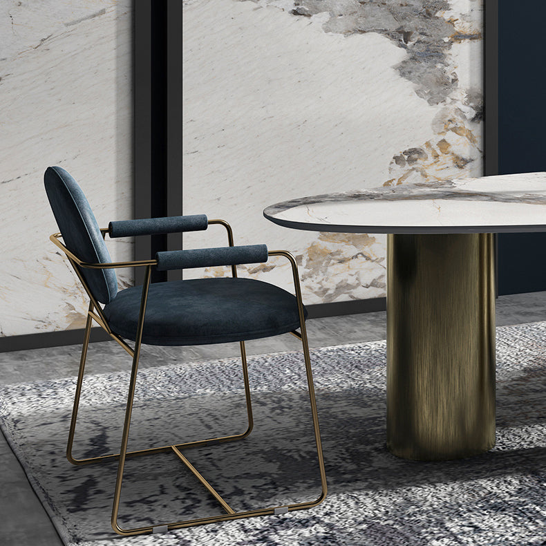 Oval Traditional Luxury Dining Table White Sintered Stone Table with 3 Gold Legs Clearhalo ' dining_table' 'Dining Tables & Seating' 'Dining Tables' 'furn' 'furn_dining_table' 'Furniture' 'furniture_dining_table' 'Kitchen & Dining Furniture' 'kitchen&dining_furn' 'kitchen' 'kitchen_dining_table' 4060883