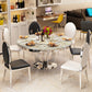 Luxury Style Marble Dining Table Metallic Single Pedestal Round Table for Home Clearhalo ' dining_table' 'Dining Tables & Seating' 'Dining Tables' 'furn' 'furn_dining_table' 'Furniture' 'furniture_dining_table' 'Kitchen & Dining Furniture' 'kitchen&dining_furn' 'kitchen' 'kitchen_dining_table' 4061004