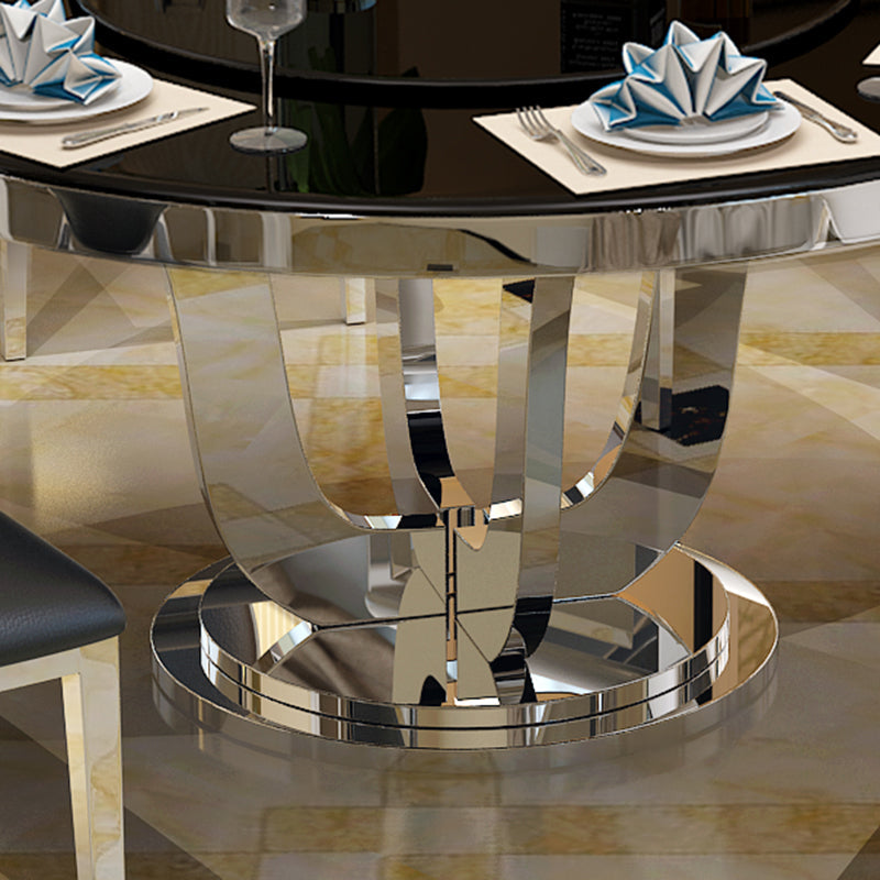 Luxury Style Marble Dining Table Metallic Single Pedestal Round Table for Home Clearhalo ' dining_table' 'Dining Tables & Seating' 'Dining Tables' 'furn' 'furn_dining_table' 'Furniture' 'furniture_dining_table' 'Kitchen & Dining Furniture' 'kitchen&dining_furn' 'kitchen' 'kitchen_dining_table' 4061007