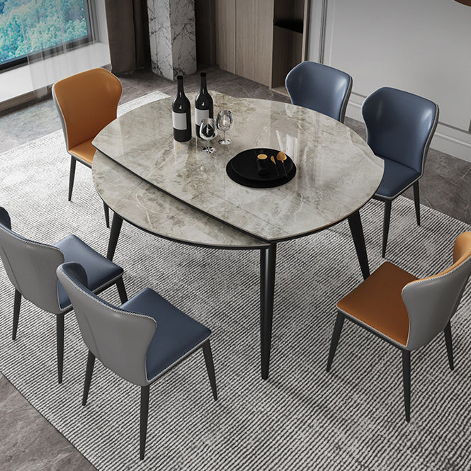 Sintered Stone Top Extendable Round Table for Restaurant Modern Dining Table with Black 4 Legs Clearhalo ' dining_table' 'Dining Tables & Seating' 'Dining Tables' 'furn' 'furn_dining_table' 'Furniture' 'furniture_dining_table' 'Kitchen & Dining Furniture' 'kitchen&dining_furn' 'kitchen' 'kitchen_dining_table' 4061014