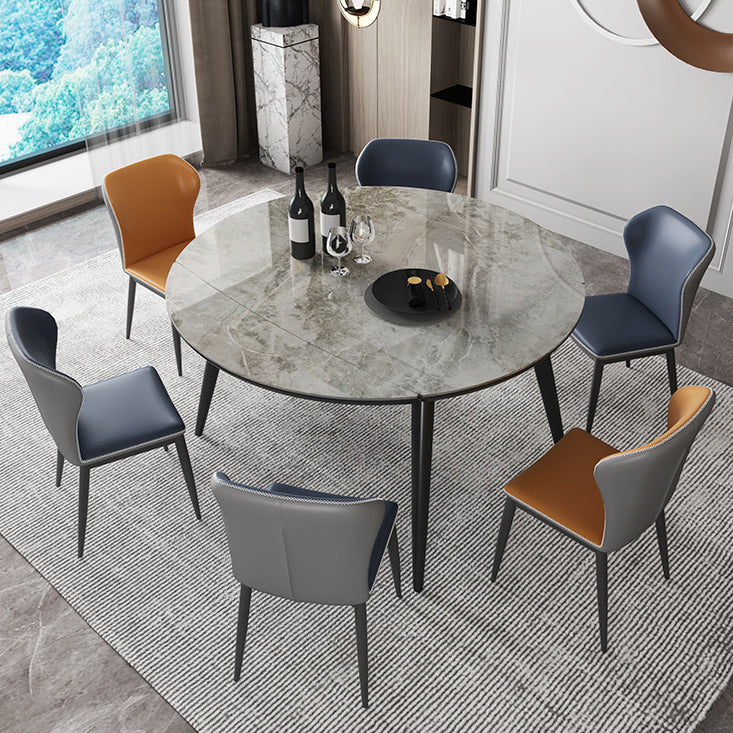 Sintered Stone Top Extendable Round Table for Restaurant Modern Dining Table with Black 4 Legs Clearhalo ' dining_table' 'Dining Tables & Seating' 'Dining Tables' 'furn' 'furn_dining_table' 'Furniture' 'furniture_dining_table' 'Kitchen & Dining Furniture' 'kitchen&dining_furn' 'kitchen' 'kitchen_dining_table' 4061015