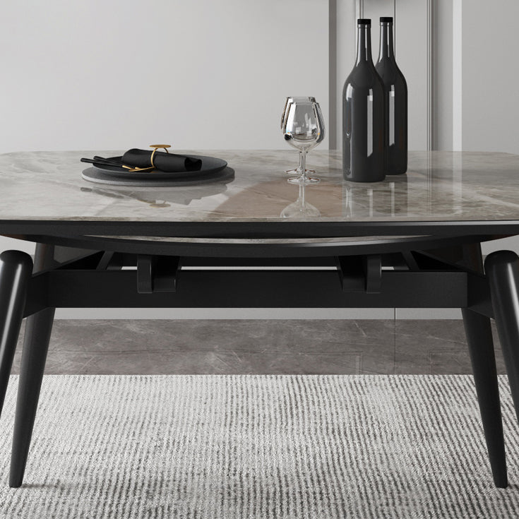 Sintered Stone Top Extendable Round Table for Restaurant Modern Dining Table with Black 4 Legs Clearhalo ' dining_table' 'Dining Tables & Seating' 'Dining Tables' 'furn' 'furn_dining_table' 'Furniture' 'furniture_dining_table' 'Kitchen & Dining Furniture' 'kitchen&dining_furn' 'kitchen' 'kitchen_dining_table' 4061017