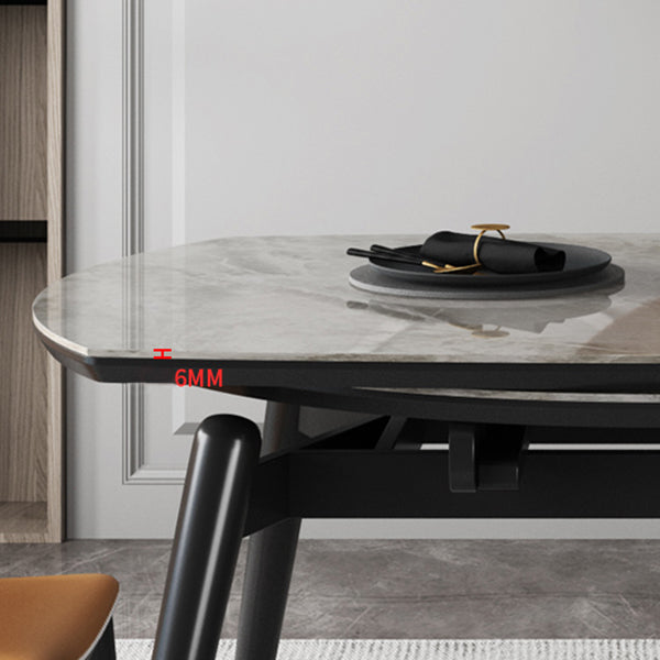 Sintered Stone Top Extendable Round Table for Restaurant Modern Dining Table with Black 4 Legs Clearhalo ' dining_table' 'Dining Tables & Seating' 'Dining Tables' 'furn' 'furn_dining_table' 'Furniture' 'furniture_dining_table' 'Kitchen & Dining Furniture' 'kitchen&dining_furn' 'kitchen' 'kitchen_dining_table' 4061020