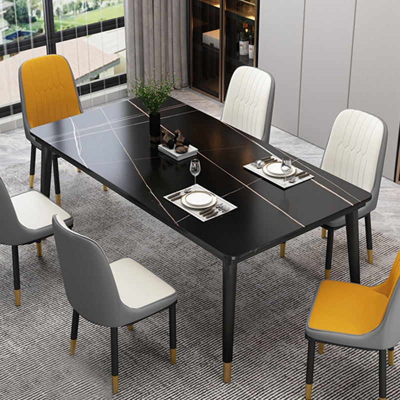Modern Sintered Stone Top Table Rectangle Kitchen Dining Table with 4 Legs Base Black Gold Without Chairs Clearhalo ' dining_table' 'Dining Tables & Seating' 'Dining Tables' 'furn' 'furn_dining_table' 'Furniture' 'furniture_dining_table' 'Kitchen & Dining Furniture' 'kitchen&dining_furn' 'kitchen' 'kitchen_dining_table' 4061032