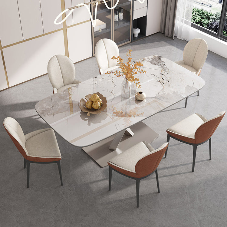 Glam Standard Sintered Stone Table Rectangle White Dining Table with Pedestal Base Clearhalo ' dining_table' 'Dining Tables & Seating' 'Dining Tables' 'furn' 'furn_dining_table' 'Furniture' 'furniture_dining_table' 'Kitchen & Dining Furniture' 'kitchen&dining_furn' 'kitchen' 'kitchen_dining_table' 4061050