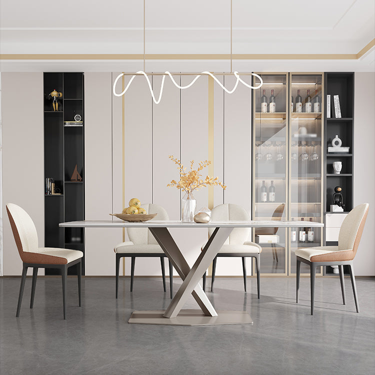 Glam Standard Sintered Stone Table Rectangle White Dining Table with Pedestal Base Clearhalo ' dining_table' 'Dining Tables & Seating' 'Dining Tables' 'furn' 'furn_dining_table' 'Furniture' 'furniture_dining_table' 'Kitchen & Dining Furniture' 'kitchen&dining_furn' 'kitchen' 'kitchen_dining_table' 4061052