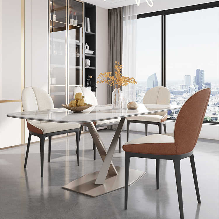 Glam Standard Sintered Stone Table Rectangle White Dining Table with Pedestal Base Clearhalo ' dining_table' 'Dining Tables & Seating' 'Dining Tables' 'furn' 'furn_dining_table' 'Furniture' 'furniture_dining_table' 'Kitchen & Dining Furniture' 'kitchen&dining_furn' 'kitchen' 'kitchen_dining_table' 4061053