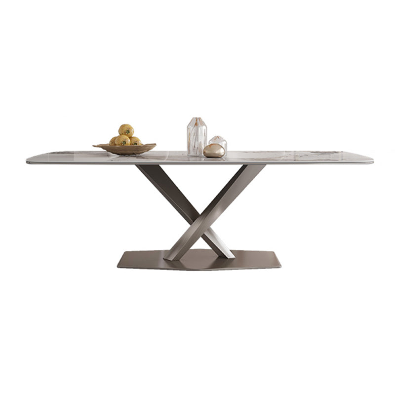 Glam Standard Sintered Stone Table Rectangle White Dining Table with Pedestal Base Without Chairs Clearhalo ' dining_table' 'Dining Tables & Seating' 'Dining Tables' 'furn' 'furn_dining_table' 'Furniture' 'furniture_dining_table' 'Kitchen & Dining Furniture' 'kitchen&dining_furn' 'kitchen' 'kitchen_dining_table' 4061054