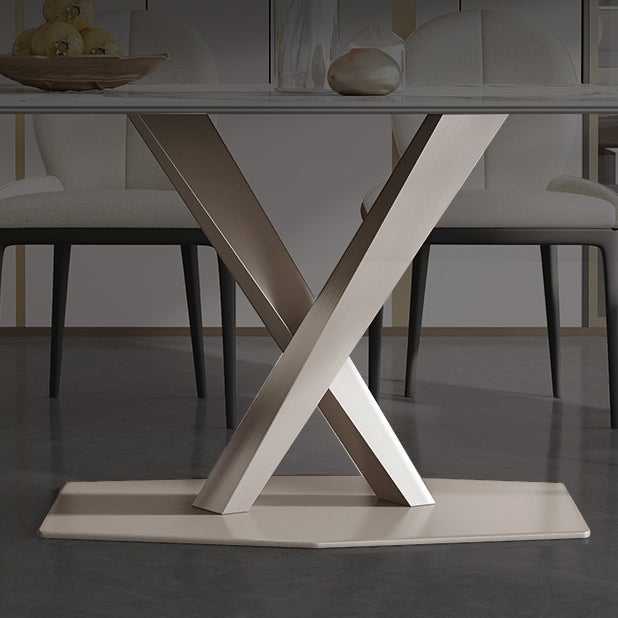 Glam Standard Sintered Stone Table Rectangle White Dining Table with Pedestal Base Clearhalo ' dining_table' 'Dining Tables & Seating' 'Dining Tables' 'furn' 'furn_dining_table' 'Furniture' 'furniture_dining_table' 'Kitchen & Dining Furniture' 'kitchen&dining_furn' 'kitchen' 'kitchen_dining_table' 4061056