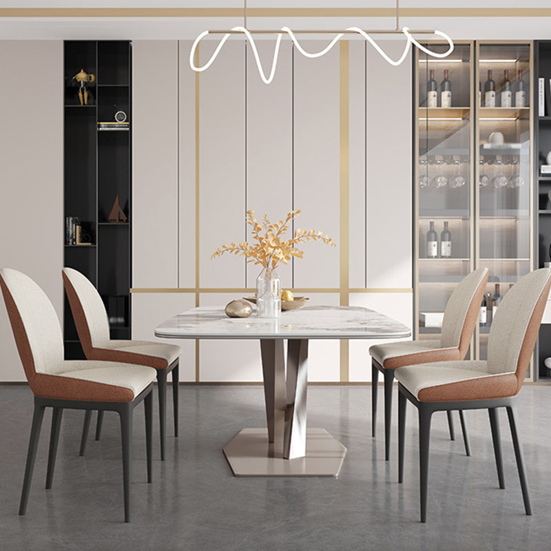 Glam Standard Sintered Stone Table Rectangle White Dining Table with Pedestal Base Clearhalo ' dining_table' 'Dining Tables & Seating' 'Dining Tables' 'furn' 'furn_dining_table' 'Furniture' 'furniture_dining_table' 'Kitchen & Dining Furniture' 'kitchen&dining_furn' 'kitchen' 'kitchen_dining_table' 4061057