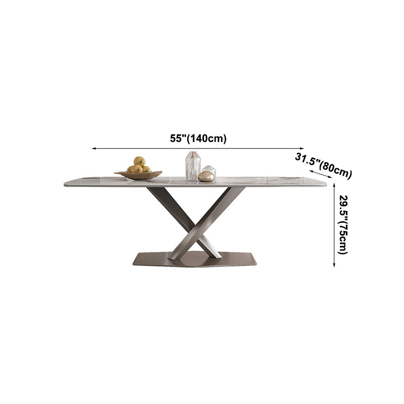 Glam Standard Sintered Stone Table Rectangle White Dining Table with Pedestal Base Clearhalo ' dining_table' 'Dining Tables & Seating' 'Dining Tables' 'furn' 'furn_dining_table' 'Furniture' 'furniture_dining_table' 'Kitchen & Dining Furniture' 'kitchen&dining_furn' 'kitchen' 'kitchen_dining_table' 4061058