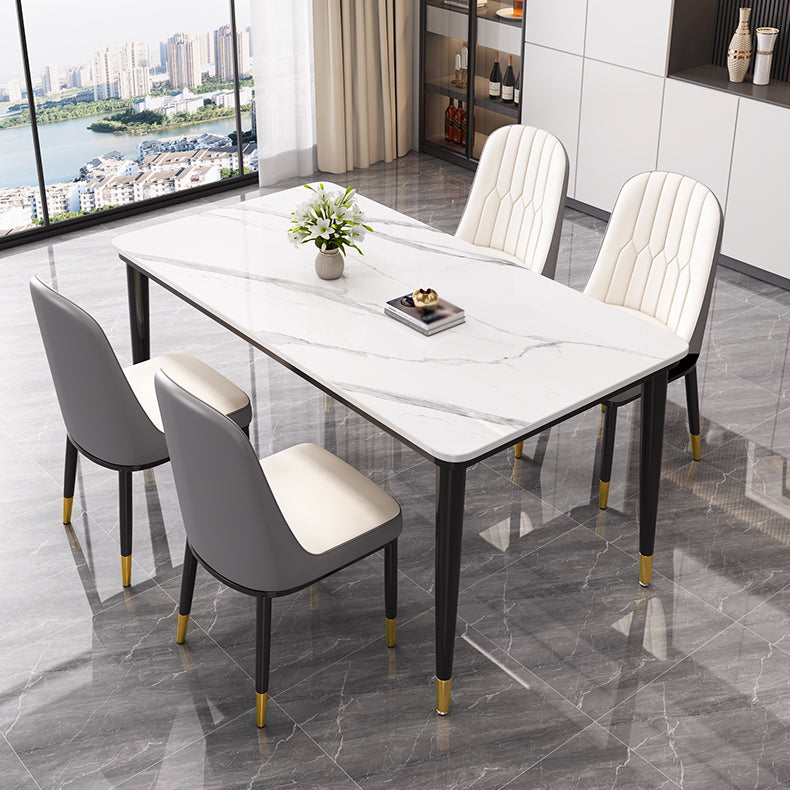 Industrial Rectangle Shape Table Sintered Stone Top Dining Table for Kitchen White Without Chairs Clearhalo ' dining_table' 'Dining Tables & Seating' 'Dining Tables' 'furn' 'furn_dining_table' 'Furniture' 'furniture_dining_table' 'Kitchen & Dining Furniture' 'kitchen&dining_furn' 'kitchen' 'kitchen_dining_table' 4061064