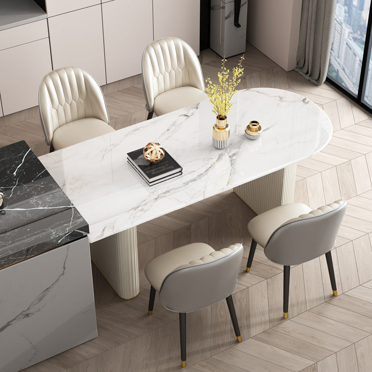 Contemporary Style Stone Dining Table Double Pedestal Base Freeform Table for Home Clearhalo ' dining_table' 'Dining Tables & Seating' 'Dining Tables' 'furn' 'furn_dining_table' 'Furniture' 'furniture_dining_table' 'Kitchen & Dining Furniture' 'kitchen&dining_furn' 'kitchen' 'kitchen_dining_table' 4061074