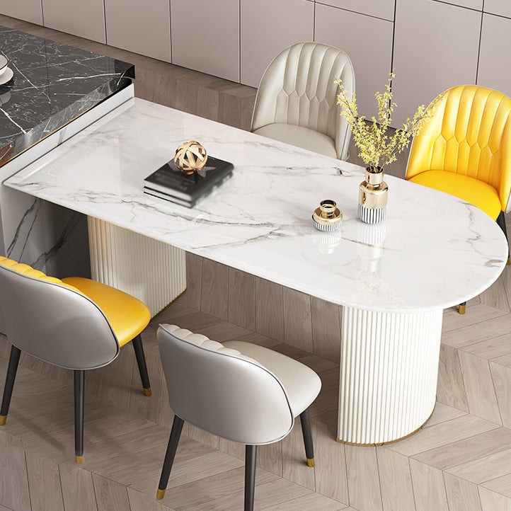 Contemporary Style Stone Dining Table Double Pedestal Base Freeform Table for Home Clearhalo ' dining_table' 'Dining Tables & Seating' 'Dining Tables' 'furn' 'furn_dining_table' 'Furniture' 'furniture_dining_table' 'Kitchen & Dining Furniture' 'kitchen&dining_furn' 'kitchen' 'kitchen_dining_table' 4061075