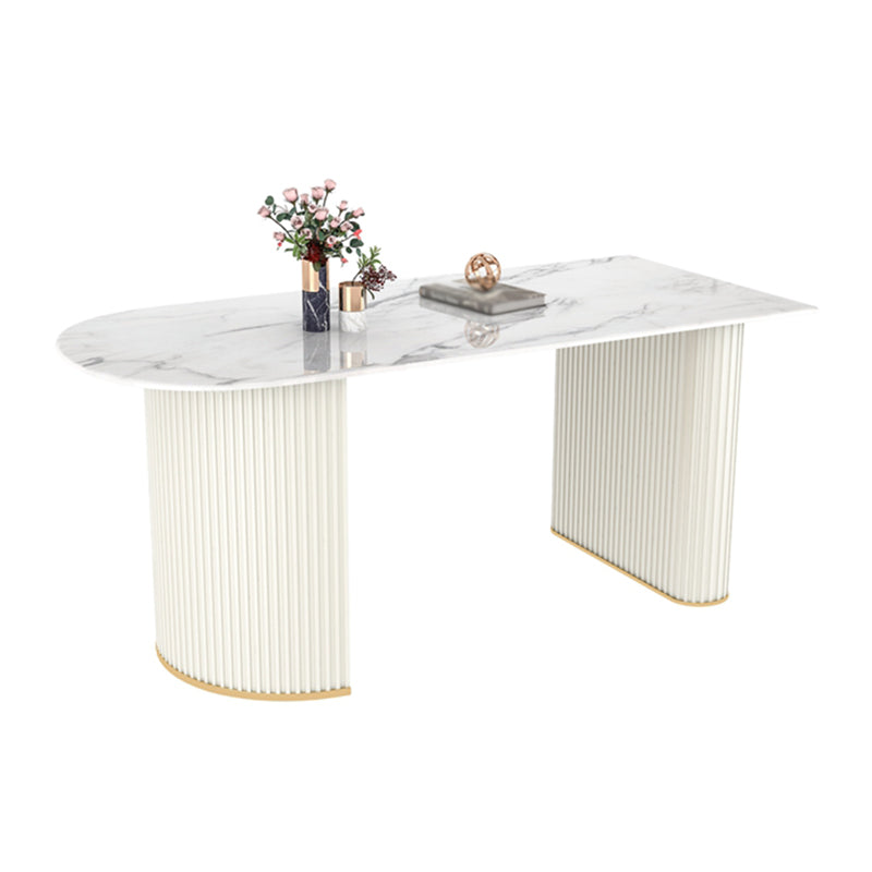 Contemporary Style Stone Dining Table Double Pedestal Base Freeform Table for Home Without Chairs Clearhalo ' dining_table' 'Dining Tables & Seating' 'Dining Tables' 'furn' 'furn_dining_table' 'Furniture' 'furniture_dining_table' 'Kitchen & Dining Furniture' 'kitchen&dining_furn' 'kitchen' 'kitchen_dining_table' 4061077