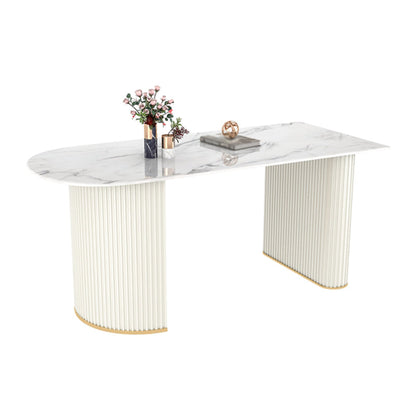 Contemporary Style Stone Dining Table Double Pedestal Base Freeform Table for Home Without Chairs Clearhalo ' dining_table' 'Dining Tables & Seating' 'Dining Tables' 'furn' 'furn_dining_table' 'Furniture' 'furniture_dining_table' 'Kitchen & Dining Furniture' 'kitchen&dining_furn' 'kitchen' 'kitchen_dining_table' 4061077