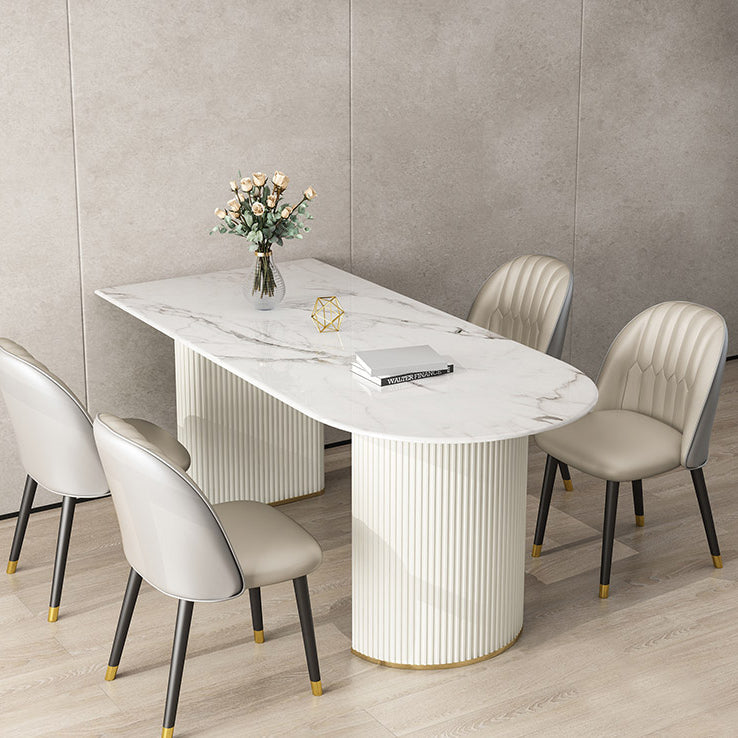 Contemporary Style Stone Dining Table Double Pedestal Base Freeform Table for Home Clearhalo ' dining_table' 'Dining Tables & Seating' 'Dining Tables' 'furn' 'furn_dining_table' 'Furniture' 'furniture_dining_table' 'Kitchen & Dining Furniture' 'kitchen&dining_furn' 'kitchen' 'kitchen_dining_table' 4061082