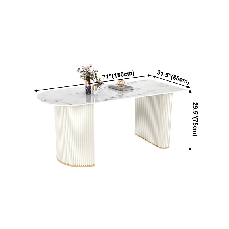 Contemporary Style Stone Dining Table Double Pedestal Base Freeform Table for Home Clearhalo ' dining_table' 'Dining Tables & Seating' 'Dining Tables' 'furn' 'furn_dining_table' 'Furniture' 'furniture_dining_table' 'Kitchen & Dining Furniture' 'kitchen&dining_furn' 'kitchen' 'kitchen_dining_table' 4061087