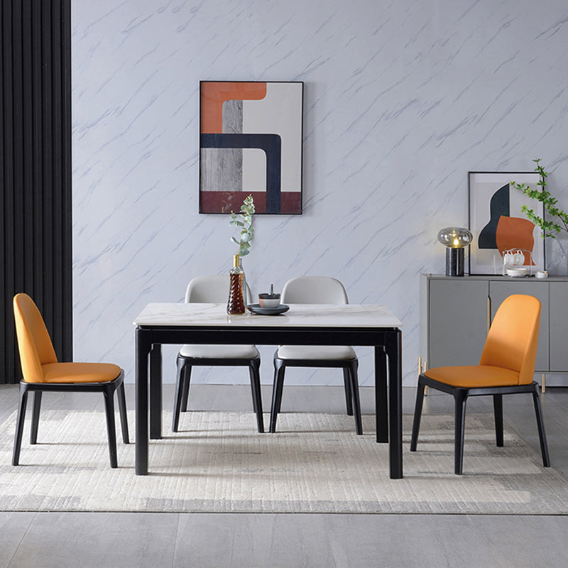 Mid-Century Sintered Stone Dining Table 4 Legs Rubberwood Base Rectangle Table for Home Clearhalo ' dining_table' 'Dining Tables & Seating' 'Dining Tables' 'furn' 'furn_dining_table' 'Furniture' 'furniture_dining_table' 'Kitchen & Dining Furniture' 'kitchen&dining_furn' 'kitchen' 'kitchen_dining_table' 4061091