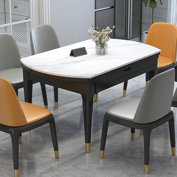 Round Sintered Stone Table Traditional Luxury Dining Room Table with 4 Black Legs Clearhalo ' dining_table' 'Dining Tables & Seating' 'Dining Tables' 'furn' 'furn_dining_table' 'Furniture' 'furniture_dining_table' 'Kitchen & Dining Furniture' 'kitchen&dining_furn' 'kitchen' 'kitchen_dining_table' 4061101