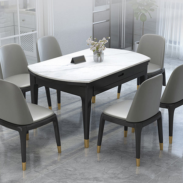 Round Sintered Stone Table Traditional Luxury Dining Room Table with 4 Black Legs Clearhalo ' dining_table' 'Dining Tables & Seating' 'Dining Tables' 'furn' 'furn_dining_table' 'Furniture' 'furniture_dining_table' 'Kitchen & Dining Furniture' 'kitchen&dining_furn' 'kitchen' 'kitchen_dining_table' 4061103