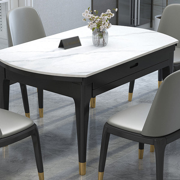 Round Sintered Stone Table Traditional Luxury Dining Room Table with 4 Black Legs Clearhalo ' dining_table' 'Dining Tables & Seating' 'Dining Tables' 'furn' 'furn_dining_table' 'Furniture' 'furniture_dining_table' 'Kitchen & Dining Furniture' 'kitchen&dining_furn' 'kitchen' 'kitchen_dining_table' 4061106