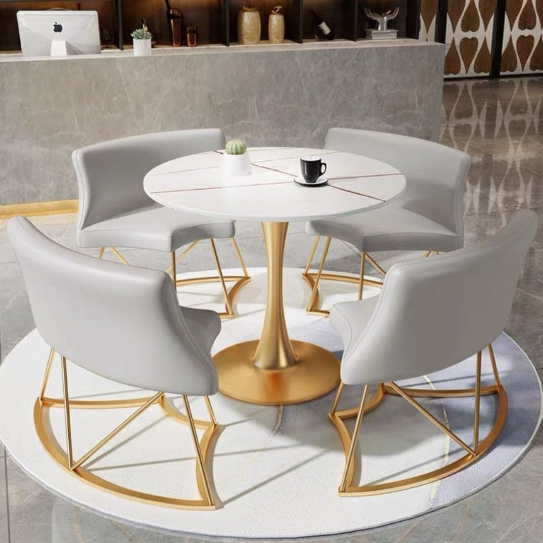 31.5-inch Metal Traditional Luxury Dining Table Round Indoor Table with Tulip Clearhalo ' dining_table' 'Dining Tables & Seating' 'Dining Tables' 'furn' 'furn_dining_table' 'Furniture' 'furniture_dining_table' 'Kitchen & Dining Furniture' 'kitchen&dining_furn' 'kitchen' 'kitchen_dining_table' 4061115