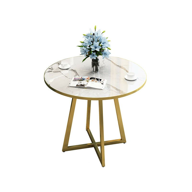 Metal Traditional Luxury Round Indoor Table Manufactured Wood Table with Sled Base Gold Without Chairs Clearhalo ' dining_table' 'Dining Tables & Seating' 'Dining Tables' 'furn' 'furn_dining_table' 'Furniture' 'furniture_dining_table' 'Kitchen & Dining Furniture' 'kitchen&dining_furn' 'kitchen' 'kitchen_dining_table' 4061169