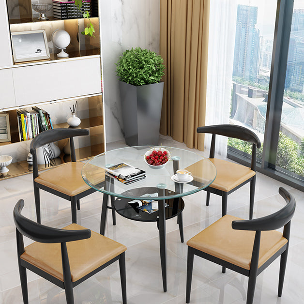 Modern Glass Dining Table 31.5" Round Dining Table with Black Frame for Home Use Clearhalo ' dining_table' 'Dining Tables & Seating' 'Dining Tables' 'furn' 'furn_dining_table' 'Furniture' 'furniture_dining_table' 'Kitchen & Dining Furniture' 'kitchen&dining_furn' 'kitchen' 'kitchen_dining_table' 4061201