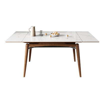 Midcentury Stone Dining Table Rectangle 4 Legs Furniture,43.3"L x 31.5"W x 30.7"H Walnut White Without Chairs Clearhalo ' dining_table' 'Dining Tables & Seating' 'Dining Tables' 'furn' 'furn_dining_table' 'Furniture' 'furniture_dining_table' 'Kitchen & Dining Furniture' 'kitchen&dining_furn' 'kitchen' 'kitchen_dining_table' 4061231