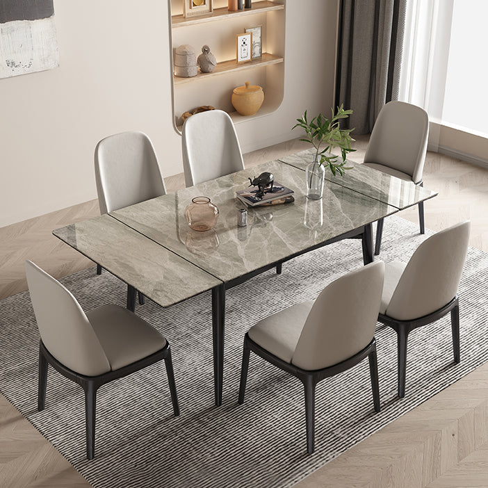 Midcentury Stone Dining Table Rectangle 4 Legs Furniture,43.3"L x 31.5"W x 30.7"H Black-Gray Without Chairs Clearhalo ' dining_table' 'Dining Tables & Seating' 'Dining Tables' 'furn' 'furn_dining_table' 'Furniture' 'furniture_dining_table' 'Kitchen & Dining Furniture' 'kitchen&dining_furn' 'kitchen' 'kitchen_dining_table' 4061235