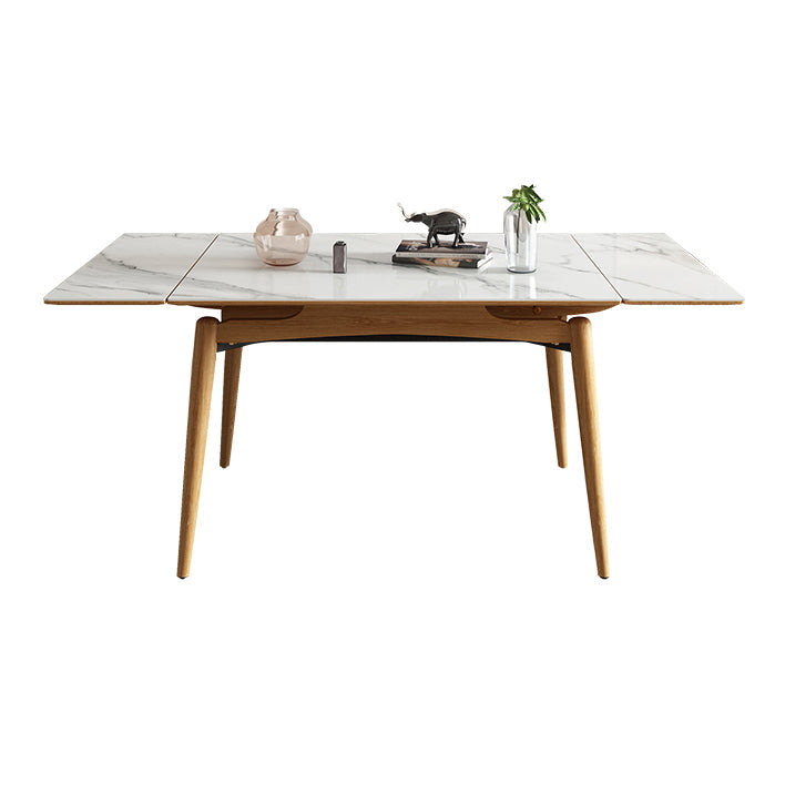 Midcentury Stone Dining Table Rectangle 4 Legs Furniture,43.3"L x 31.5"W x 30.7"H Natural Wood White Without Chairs Clearhalo ' dining_table' 'Dining Tables & Seating' 'Dining Tables' 'furn' 'furn_dining_table' 'Furniture' 'furniture_dining_table' 'Kitchen & Dining Furniture' 'kitchen&dining_furn' 'kitchen' 'kitchen_dining_table' 4061236