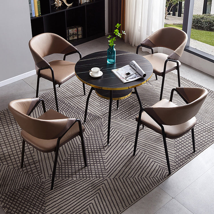 31.5-inch Metal Contemporary Round Dining Table Wood Top Table with Black Legs Clearhalo ' dining_table' 'Dining Tables & Seating' 'Dining Tables' 'furn' 'furn_dining_table' 'Furniture' 'furniture_dining_table' 'Kitchen & Dining Furniture' 'kitchen&dining_furn' 'kitchen' 'kitchen_dining_table' 4061280