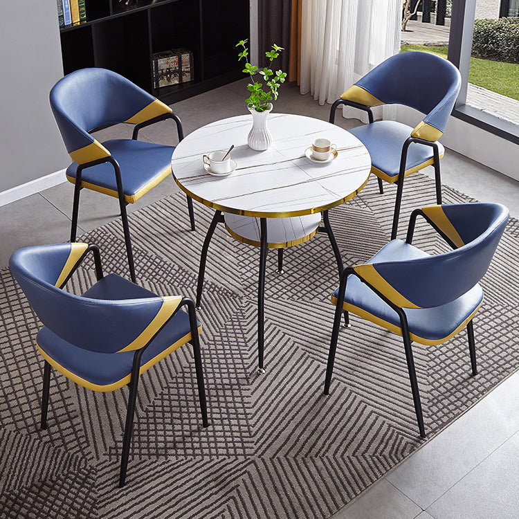 31.5-inch Metal Contemporary Round Dining Table Wood Top Table with Black Legs Clearhalo ' dining_table' 'Dining Tables & Seating' 'Dining Tables' 'furn' 'furn_dining_table' 'Furniture' 'furniture_dining_table' 'Kitchen & Dining Furniture' 'kitchen&dining_furn' 'kitchen' 'kitchen_dining_table' 4061282