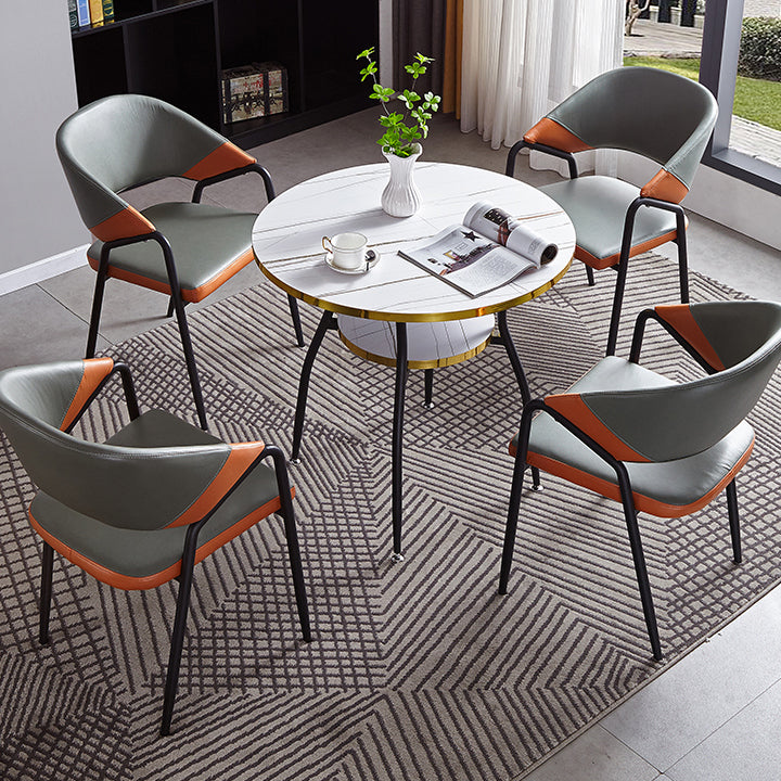 31.5-inch Metal Contemporary Round Dining Table Wood Top Table with Black Legs Clearhalo ' dining_table' 'Dining Tables & Seating' 'Dining Tables' 'furn' 'furn_dining_table' 'Furniture' 'furniture_dining_table' 'Kitchen & Dining Furniture' 'kitchen&dining_furn' 'kitchen' 'kitchen_dining_table' 4061288