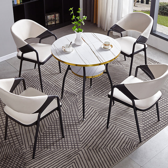 31.5-inch Metal Contemporary Round Dining Table Wood Top Table with Black Legs Clearhalo ' dining_table' 'Dining Tables & Seating' 'Dining Tables' 'furn' 'furn_dining_table' 'Furniture' 'furniture_dining_table' 'Kitchen & Dining Furniture' 'kitchen&dining_furn' 'kitchen' 'kitchen_dining_table' 4061289