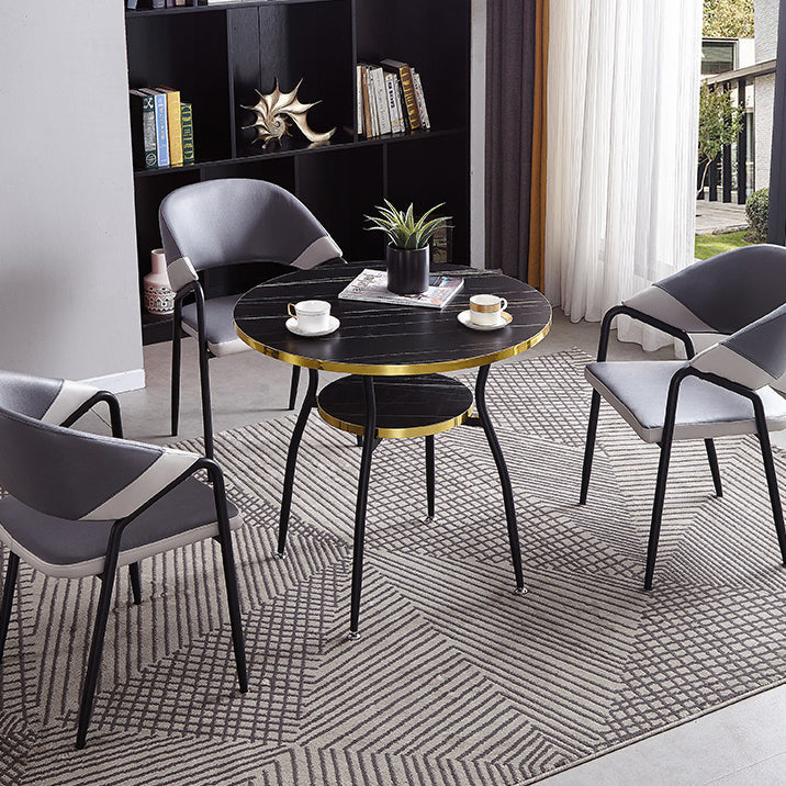 31.5-inch Metal Contemporary Round Dining Table Wood Top Table with Black Legs Clearhalo ' dining_table' 'Dining Tables & Seating' 'Dining Tables' 'furn' 'furn_dining_table' 'Furniture' 'furniture_dining_table' 'Kitchen & Dining Furniture' 'kitchen&dining_furn' 'kitchen' 'kitchen_dining_table' 4061290