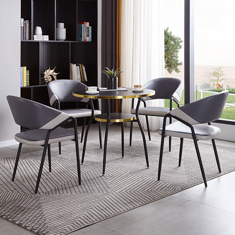 31.5-inch Metal Contemporary Round Dining Table Wood Top Table with Black Legs Clearhalo ' dining_table' 'Dining Tables & Seating' 'Dining Tables' 'furn' 'furn_dining_table' 'Furniture' 'furniture_dining_table' 'Kitchen & Dining Furniture' 'kitchen&dining_furn' 'kitchen' 'kitchen_dining_table' 4061291